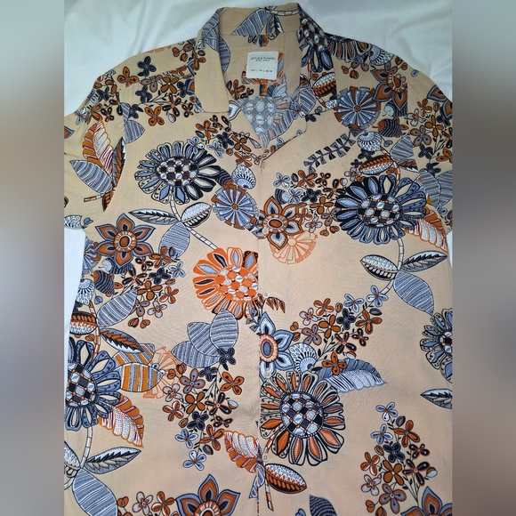 100% Soft Viscose Short-Sleeve Colorful Button Down-Denim & Flower-Men's Size Lg - Picture 3 of 7